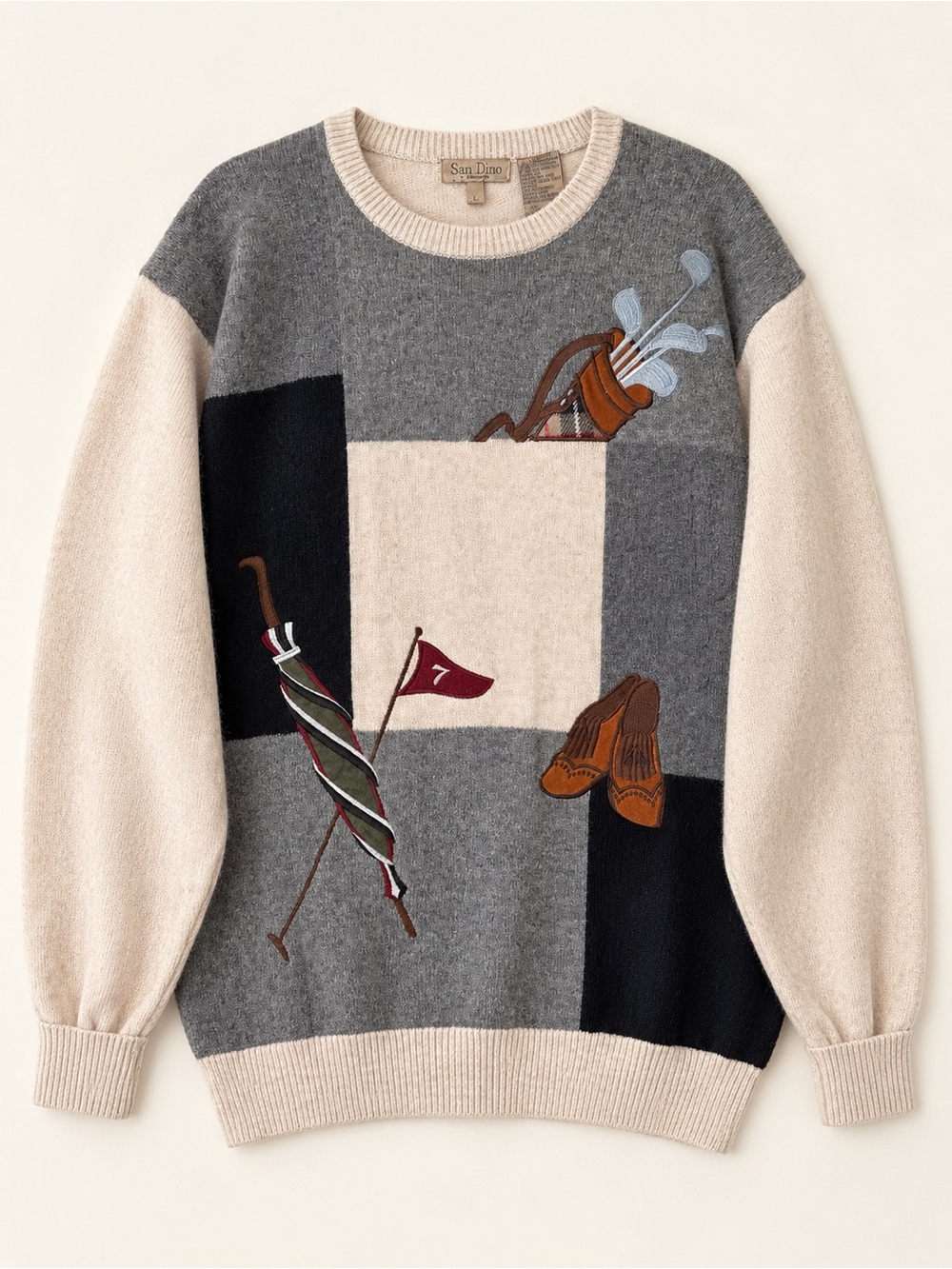 San Dino 100% Lambswool Golf Motif Sweater | L